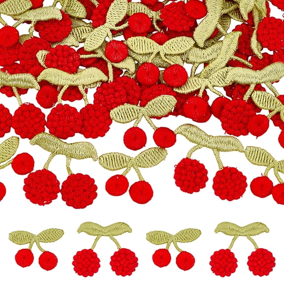 40Pcs 2 Styles Red Cherry Applique Crochet Iron on Patches Fruit Sew/Iron on Polyester Decal Repair Patch