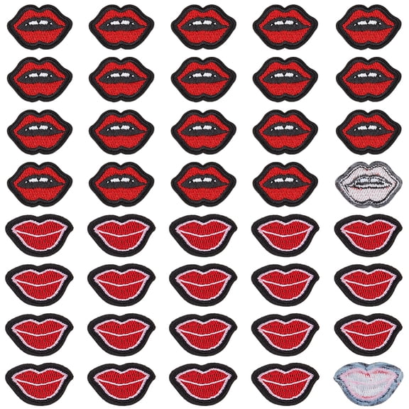 40Pcs 2 Styles Red Lips Embroidered Patches Lipstick Mouth Iron on Applique Kiss Shape Stickers Badge Embroidery Sew on Patches