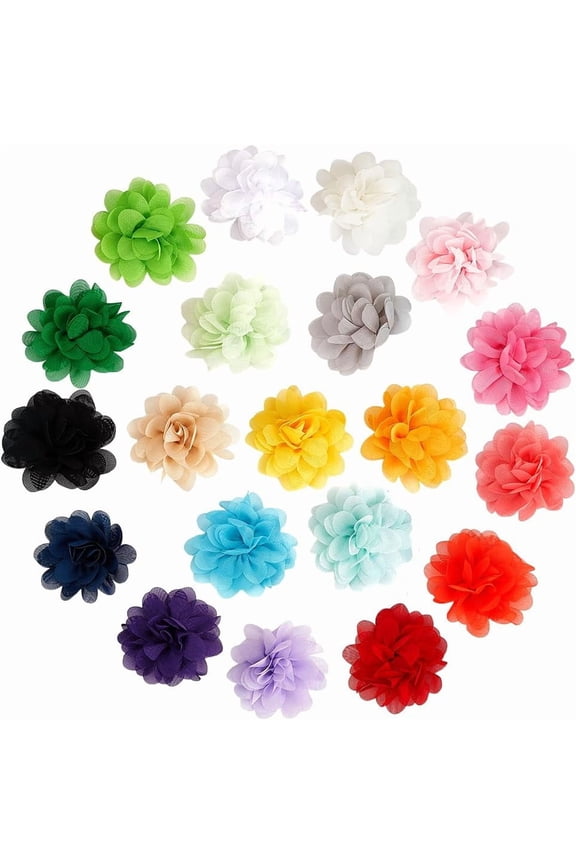 40Pcs 20 Colors Dog Collar Flowers Bulk Colorful Polyester Soft Floral Pets Bows Ties Ornaments Charms Flower for Puppy Cats Dogs Collars Grooming Decorations Accessories DIY
