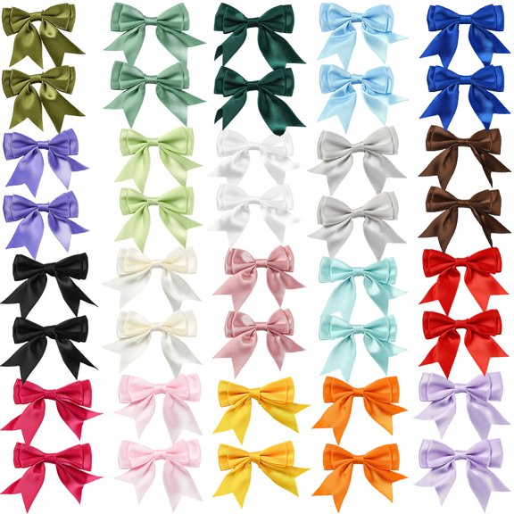 40Pcs 20 Colors Handmade Polyester Costume Accessories Bowknot Hair Bows Mixed Color 60x67-70x8mm 2pcs/color
