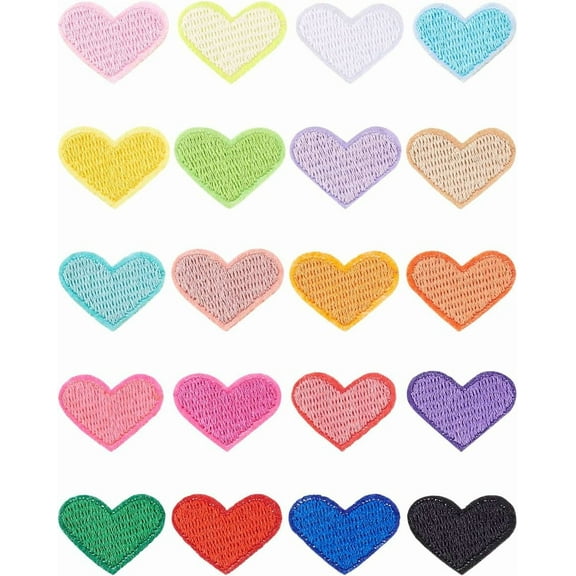40Pcs 20 Colors Heart Computerized Embroidery Cloth Iron on Patches 20x26x1mm Small Heart Sew on Patches Cute Heart Embroidery Appliques Costume Accessories for DIY Clothing Craft Decoration