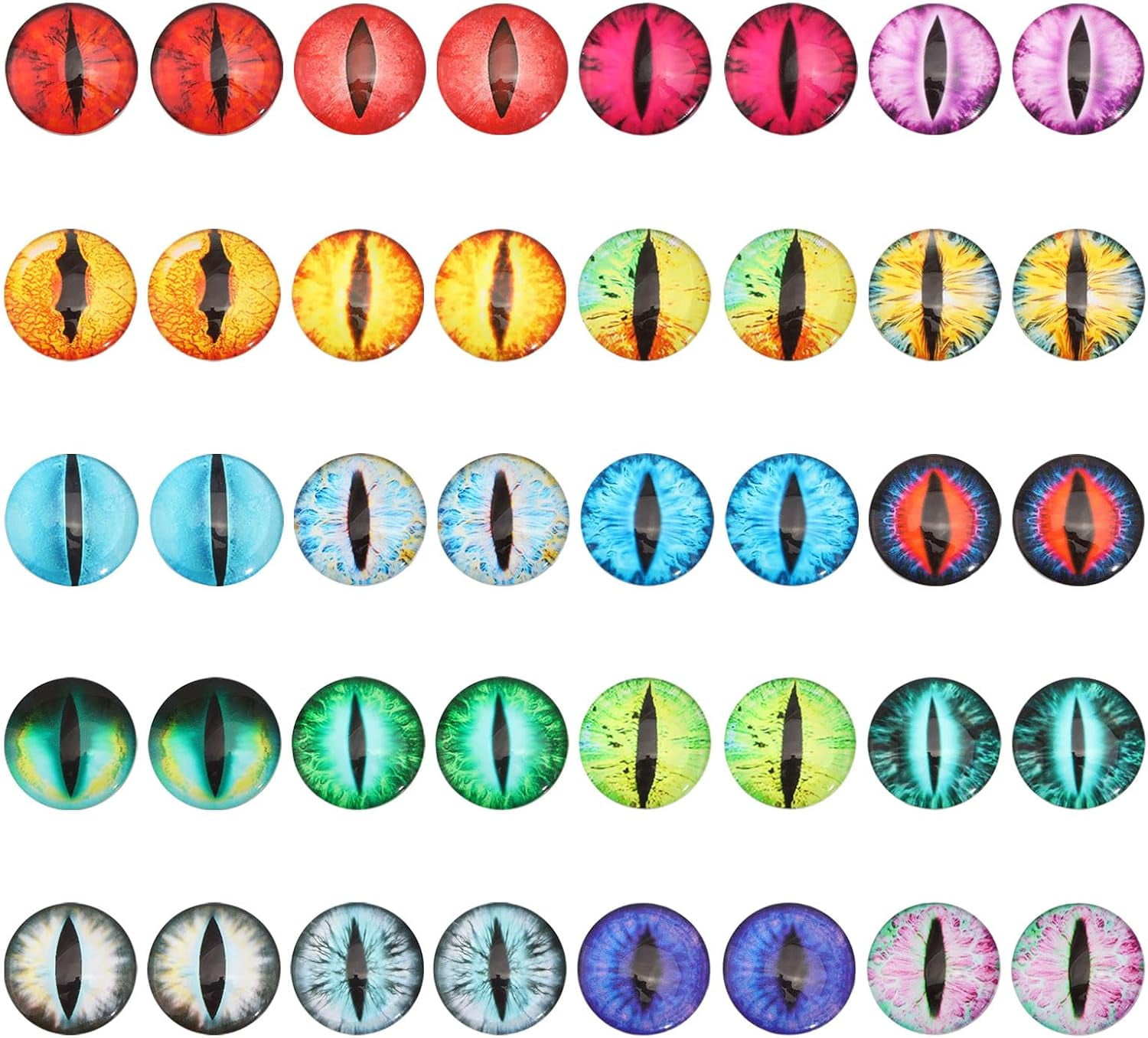 40mm Glass Dragon Eyes Cabochons - Brown & Purple Fantasy Art Eyes For Dolls & Jewelry (Set Of 2)