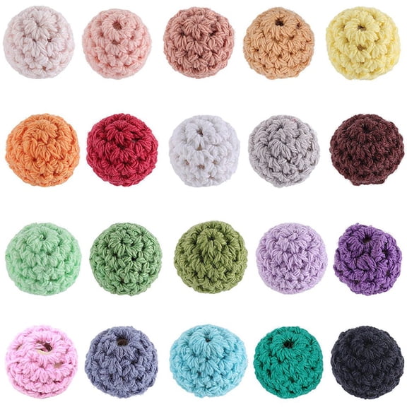 40Pcs 20 Colors Wooden Crochet Beads Crocheted Beads Small Round Green Red Pink Bule Wool 16mm Wood Beads DIY