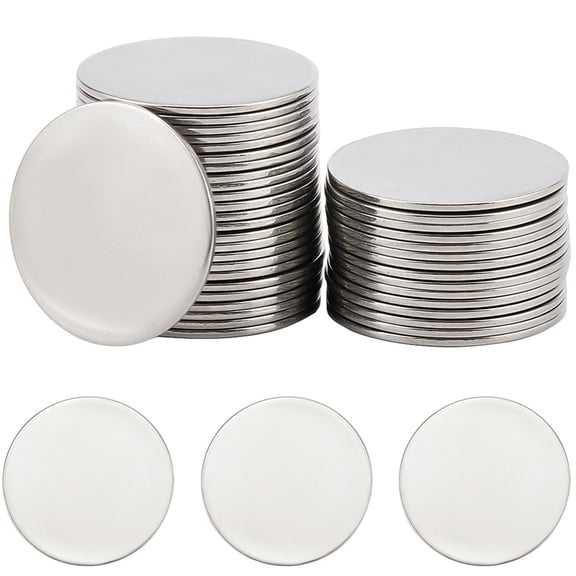 40Pcs 304 Stainless Steel Cabochons Blank Tag Flat Round Stainless Steel Color 24.85x0.5~1mm DIY