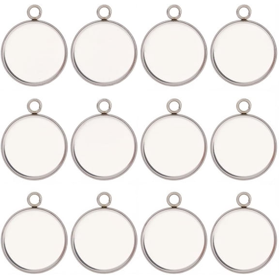 40Pcs 304 Stainless Steel Pendant Cabochon Settings Plain Edge Bezel Cups Flat Round Stainless Steel Color Tray: 20mm 27x22x2mm Hole: 3mm for DIY