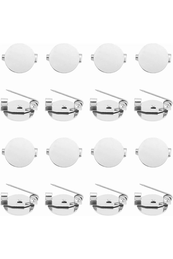 40Pcs 316 Surgical Stainless Steel Brooch Base Settings Brooch Making Supplies Flat Round Stainless Steel Color 12x14x5mm craft