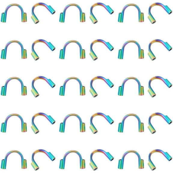 40Pcs 316 Surgical Stainless Steel Wire Guardian Rainbow Color Metal U Shape Loops Terminators Wire and Thread Protector Loops for Guardians Cord DIY Jewelry Making for DIY