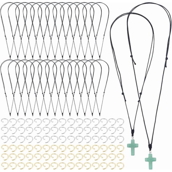 40Pcs 33.7 Inch Adjustable Necklace Cord Vintage Necklace Cord Rope Handmade Craft Necklaces with Open Jump Ring for Hanging Pendants Balck Cord