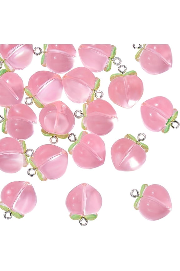 40Pcs 3D Peach Fruit Charms Transparent Lampwork Peach Pendant Charms Handmade Imitation Fruit Hanging Ornament with Loop for DIY Craft Earring Necklace Bracelet Jewelry Making Transparent