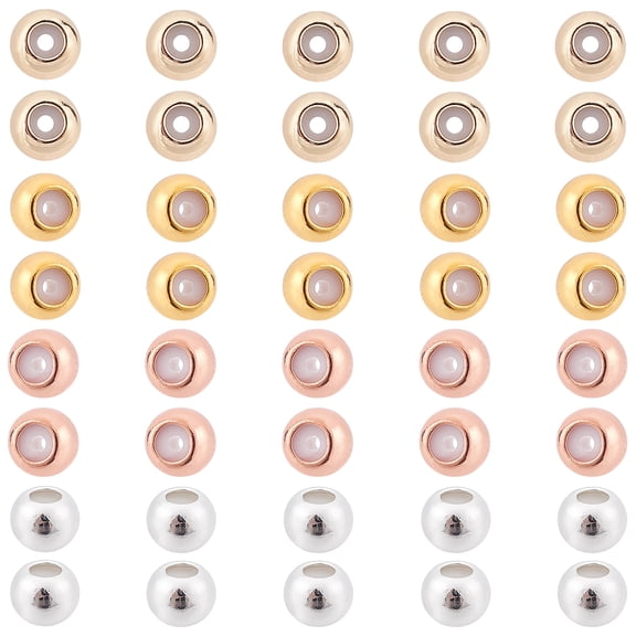 40Pcs 4 Colors 6mm Brass Round Rubber Beads Adjustable Slider Clasps Round Beads Insert Sillicone Stopper Positioning Spacer Beads