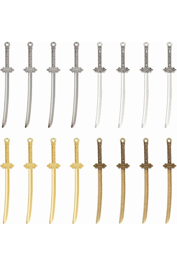 40Pcs 4 Colors 70mm Long Punk Sword Charm Tibetan Style Alloy Sword Big Pendants for Book Lover Antique Silver Anime Figures Decoration Charm 2.5mm Hole