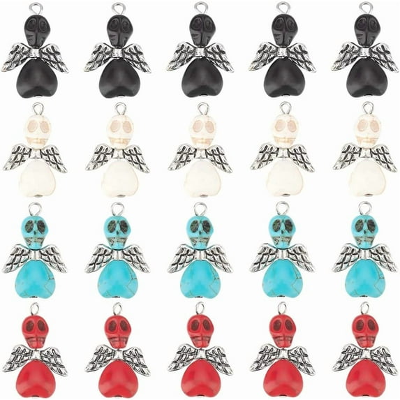 40Pcs 4 Colors Angel Charms Black/Red/Blue/White Gost with Angel Wing Pendants Kawaii Charms Turquoise Pendants for Jewelry Making Hole: 2.5mm