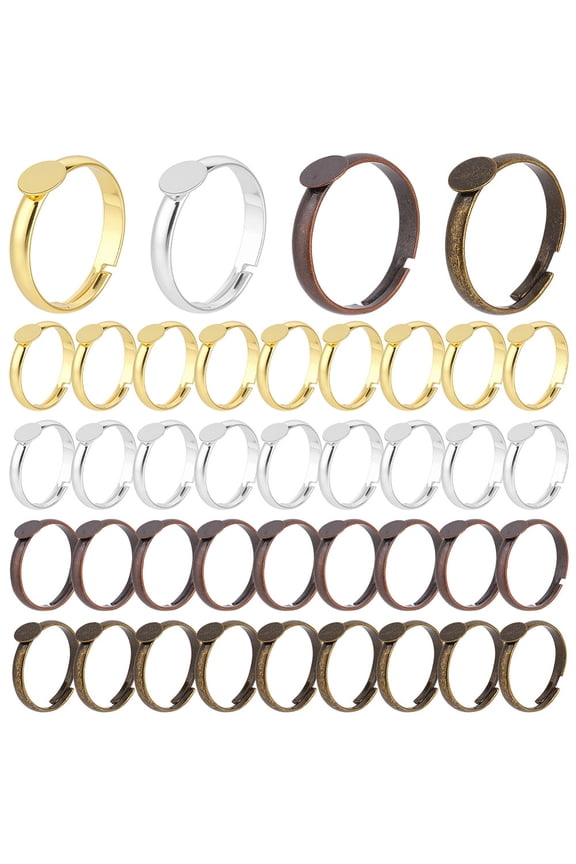 40Pcs 4 Colors Brass Pad Ring Bases Mixed Color Tray: 6mm Inner Diameter: 17mm 10pcs/color