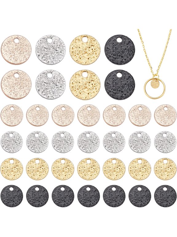 40Pcs 4 Colors PVD Vacuum Plating 304 Stainless Steel Textured Pendants Flat Round Mixed Color 8x1mm Hole: 1.2mm 10pcs/color