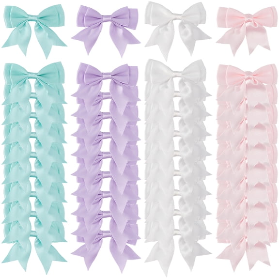 40Pcs 4 Colors Premade Ribbon Gift Wrap Bows Bulk Small Polyester Crafts Pretied Bowknots Decor