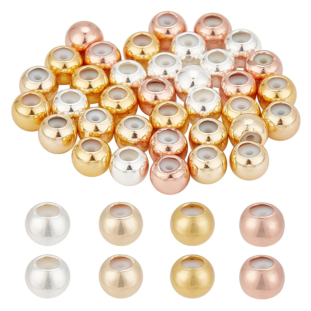40Pcs 4 Colors Rack Plating Brass Beads Silicone inside Rondelle Long ...