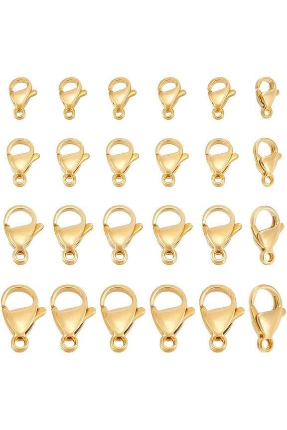 About 40Pcs 4 Sizes 24K Gold Plated Necklace Clasps Stainless Steel Lobster Claw Clasp Bracelet Clasps Fastener Hook End Chain Clasps Jewelry Clasps and Closures