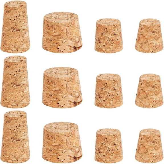 40Pcs 4 Sizes Cork Bottle Stoppers Tapered Cork Plugs Wooden Wine Beverage Bottle Lids Natural Soft Wood Replacement Stopper for Wine Beer Bottle Crafts Glass Bottles (Burlywood)