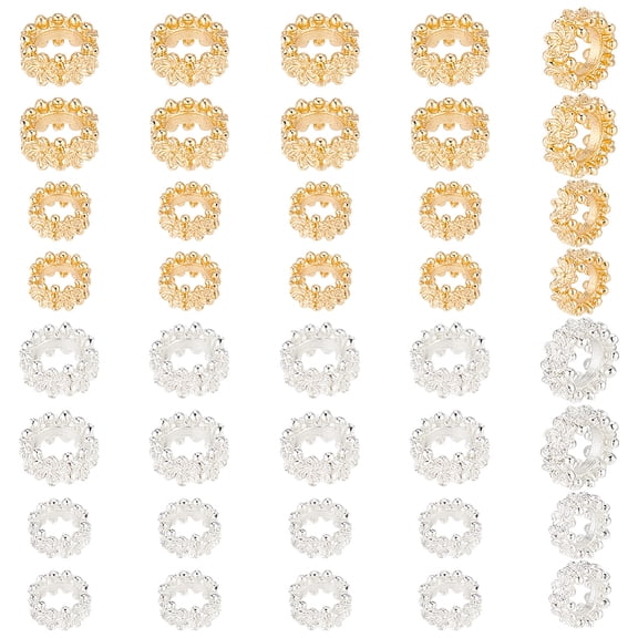 40Pcs 4 Style Eco-Friendly Rack Plating Brass Beads Long-Lasting Plated Lead Free Cadmium Free Flower Mixed Color 6~8x3~4mm