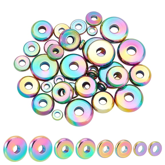 40Pcs 4 Style Ion Plating(IP) 304 Stainless Steel Spacer Beads Donut Rainbow Color 4~10x1~2.5mm Hole: 2~3mm 10pcs/style
