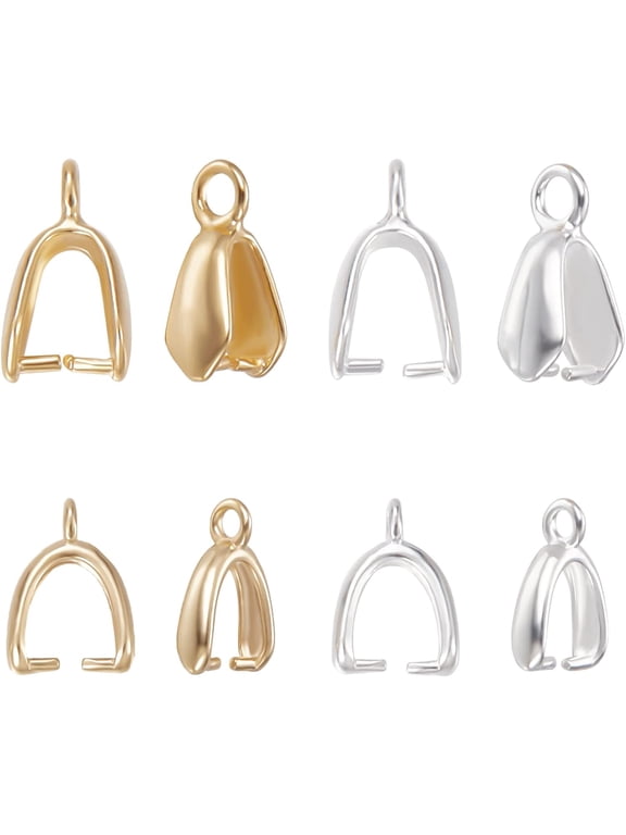 40Pcs 4 Style Pinch Bails for Pendants 18K Gold Sterling Silver Plated Snap on Bails Dangle Charms Clasps Pendant Connector with Hole for Jewelry Making Colorful DIY
