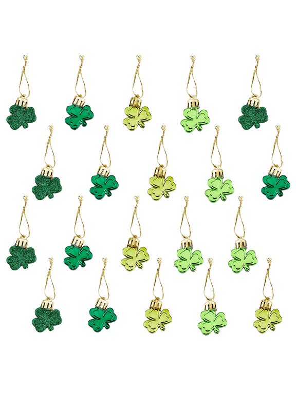 40Pcs 4 Style St Patrick's Day Shamrock Ornaments Good Luck Clover Hanging Bauble Trefoil Pendant Decoration for Tree Shelf Decor