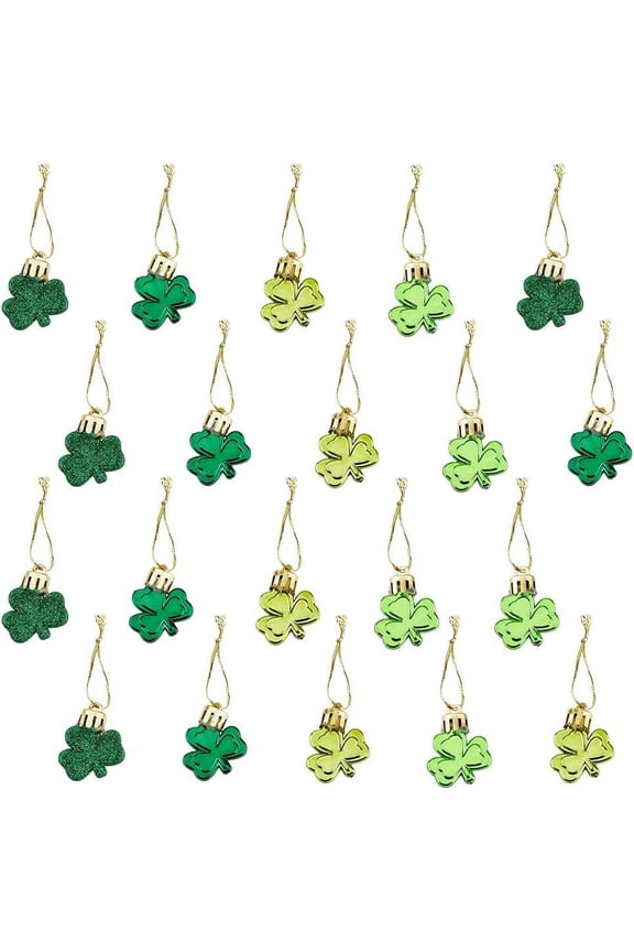 40Pcs 4 Style St Patrick's Day Shamrock Ornaments Good Luck Clover Hanging Bauble Trefoil Pendant Decoration