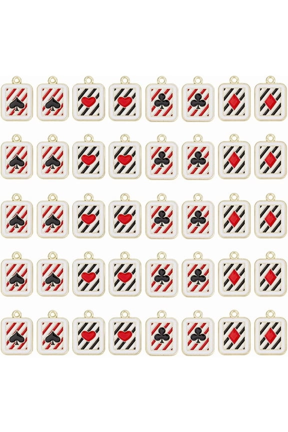 40Pcs 4 Styles Alloy Enamel Pendants Golden Rectangle with Playing Card Charm Mixed Color 20x14x1.5mm Hole: 1.6~1.8mm 10pcs/style