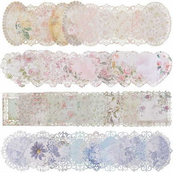 40Pcs 4 Styles Lace Edged Vintage Scrapbook Paper Floral Pattern Heart Oval Square Decorative Paper Lace for Scrapbooking Junk Journal Card Making Photo Frames Decoupage Diary Album Decor