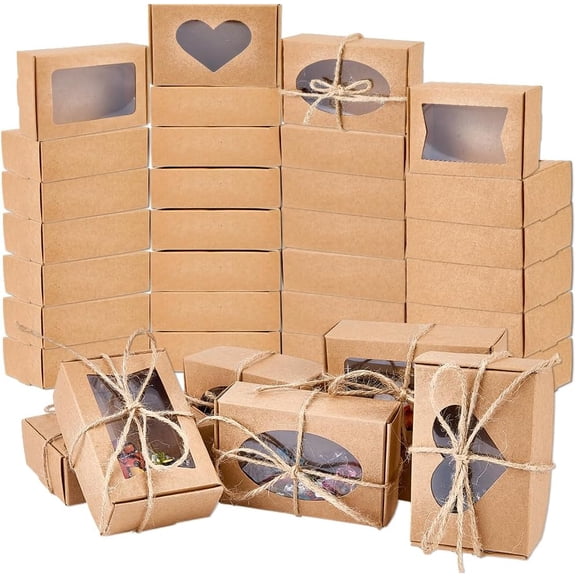 40Pcs 4 Styles Soap Packaging Boxes 3.7x2.4 Inch Small Brown Rectangular Kraft Paper Soap Boxes with Window with 20m Jute Twines