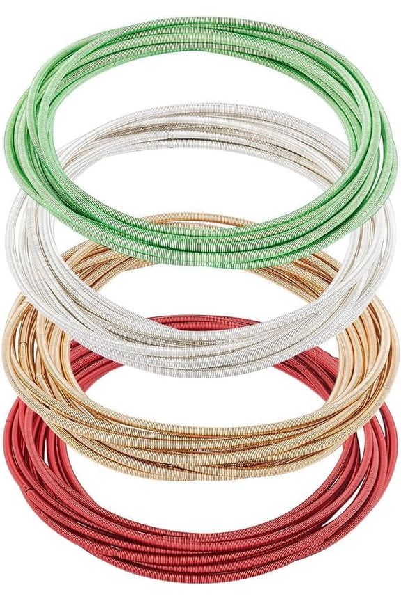 40Pcs 4 Styles Steel Wire Round Snake Chain Stretch Bracelets Set Guitar String Coil Bracelets for Women Mixed Color Inner Diameter: 2-1/4~2-1/4 inch(5.8~5.85cm) 10Pcs/style