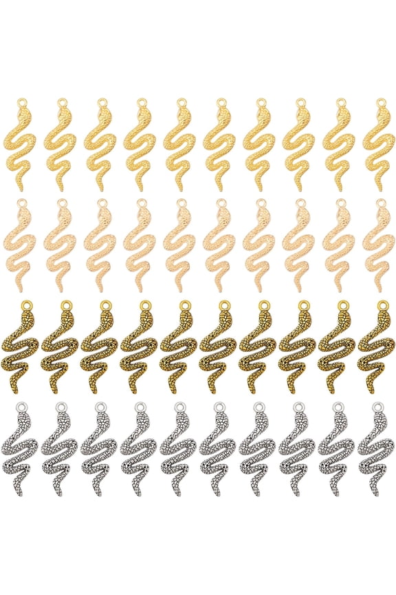 40Pcs 4Styles Zinc Alloy Snake Shape Charms for DIY Necklaces Bracelets Jewelry Making Accessories Mixed Color Colorful