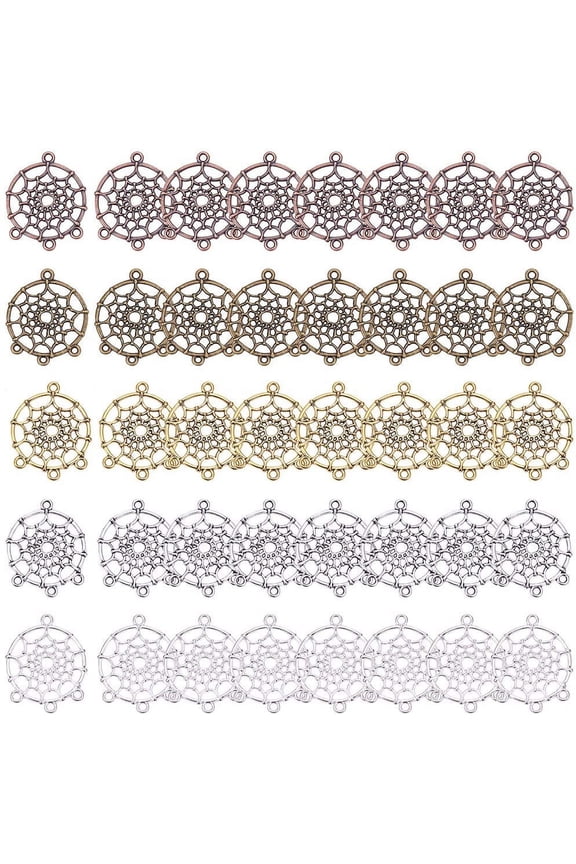40Pcs 5 Color Dream Catcher Connectors Charms Pendants 34x28mm Tibetan Style Chandelier Components Links for DIY DIY Dangle Earring Making Jewelry Charms Craft Making Adult Women