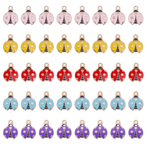 40Pcs 5 Colors Alloy Enamel Pendants Golden Ladybug Charm Mixed Color 18x14x2mm Hole: 1.8mm 8pcs/color