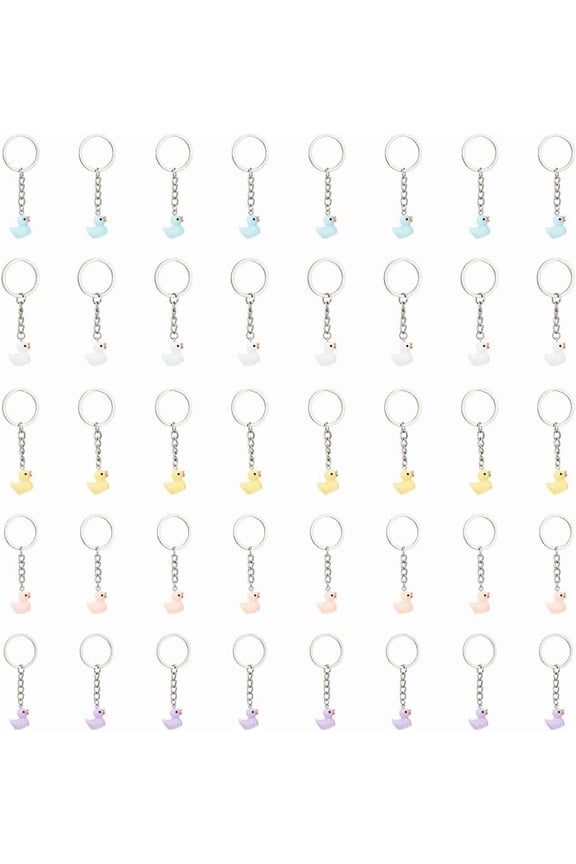 40Pcs 5 Colors Duck Keychain 28mm Keyring with Chain and Little Resin Duck Pendants Cute Duck Pendant Key Ring for Purse Handbags Decoration Birthday Party Supplies Gifts