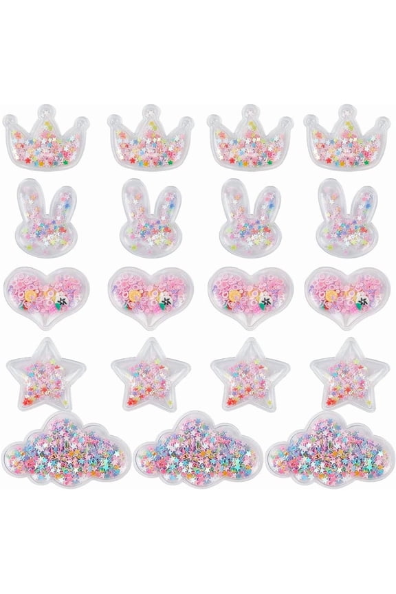 40Pcs 5 Style Sequin Plastic Charms Bulk Flatback Charm Pink Heart Star Cloud Rabbit Shaped Quicksand Decoration Cabochons