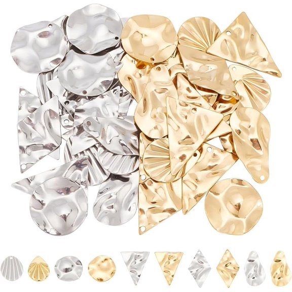 40Pcs 5 Styles 2 Color 304 Stainless Steel Textured Charms Rhombus Teardrop Metal Smooth Texted Pendants Drop Dangle Earrings
