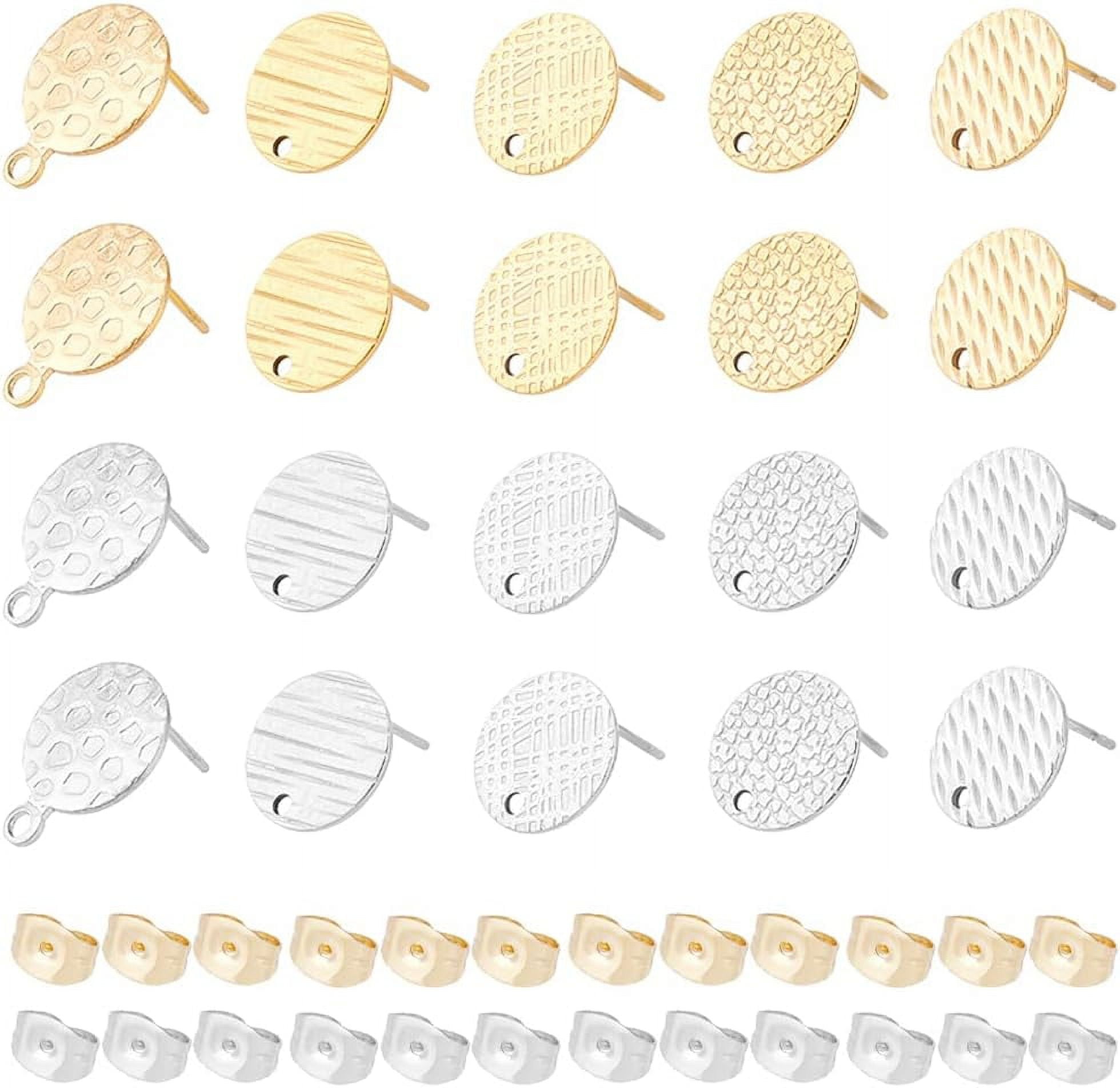 40Pcs 5 Styles 2 Colors Textured Flat Round Stud Earring Circle Ear