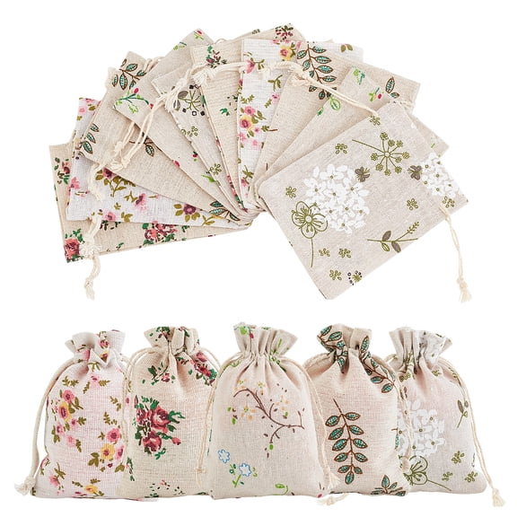 40Pcs 5 Styles Packing Pouches Drawstring Bags Rectangle with Floral Pattern Mixed Color 13.6~14.4x9.5~10.2x0.15~0.37cm 8pcs/style