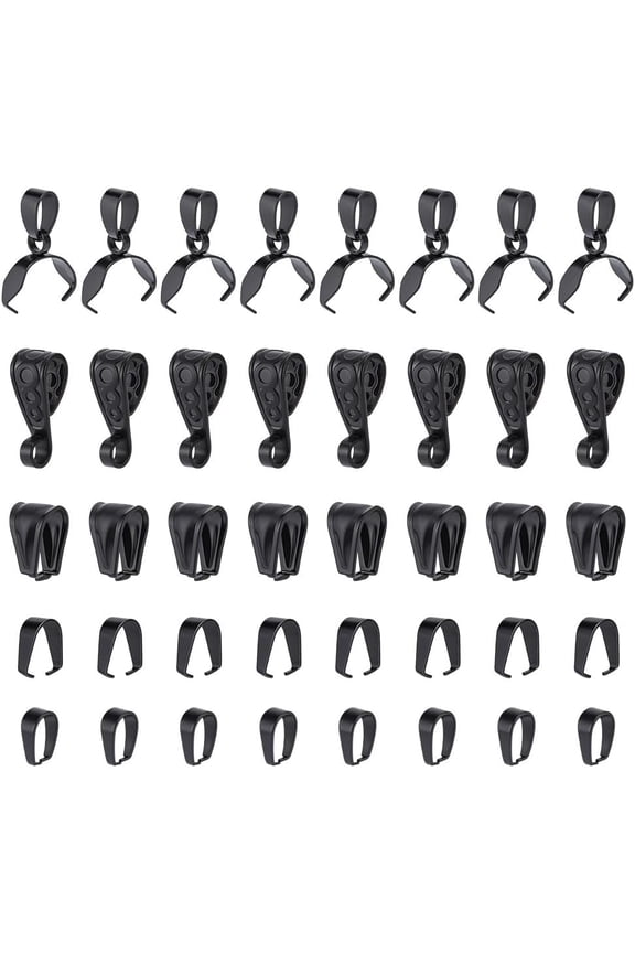 40Pcs 5 Styles Stainless Steel Snap on Bails Black Hook Pinch Clip Ice Pick Pinch Bails Pendant Dangle Charms Connectors Clasps for Neckalce Bracelet Jewelry Making DIY Craft