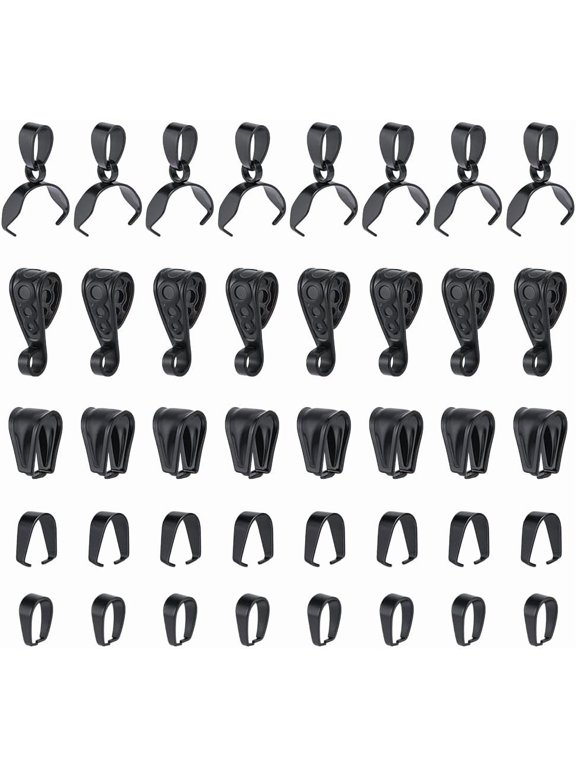 40Pcs 5 Styles Stainless Steel Snap on Bails Black Hook Pinch Clip Ice Pick Pinch Bails Pendant Dangle Charms Connectors Clasps