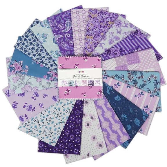 40Pcs 5" x 5" DIY Cotton Fabric Squares, 5" Layer Cake Patchwork, Pre - Cut Quilt Charm Pack, DIY Sewing Quarters Bundle, Quilting Fabric Bundles - Floral Fusion