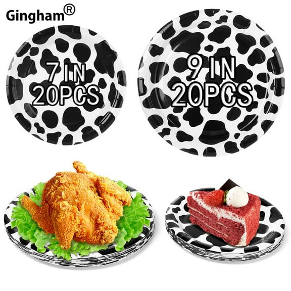 40Pcs 7in& 9in Cow Print Paper Plates, Disposable Farm Animal Themed Tableware Set, Party Supplies