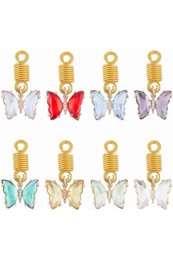 40Pcs 8 Colors Butterfly Hair Rings Aluminum Golden Hair Beads for Braids Hair Coils Jewelry Dreadlocks Braiding Hair Cuffs Pendants Clips for Woman Hairdressing Makeup Accessories Styling for DIY