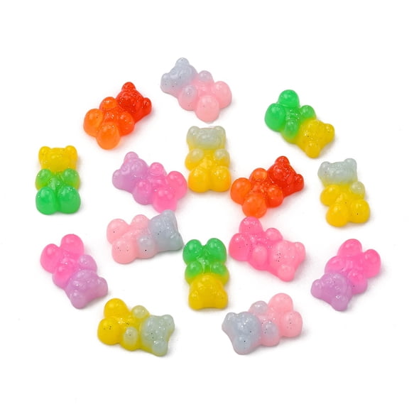 40Pcs 8 Colors Gradient Color Opaque Resin Cabochons with Glitter Powder Bear Mixed Color 17.5x11x6.5mm 5pcs/color