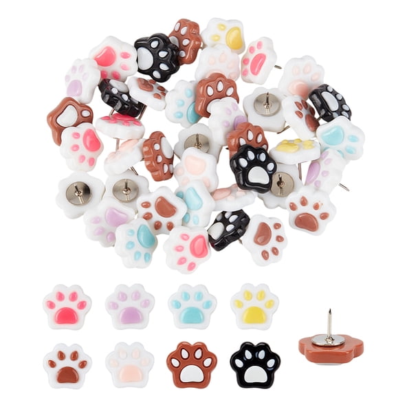 40Pcs 8 Colors Resin Paw Print Drawing Pins with Iron Pins for Photos Wall Maps Bulletin Board or Corkboards Mixed Color 16mm 5pcs/color
