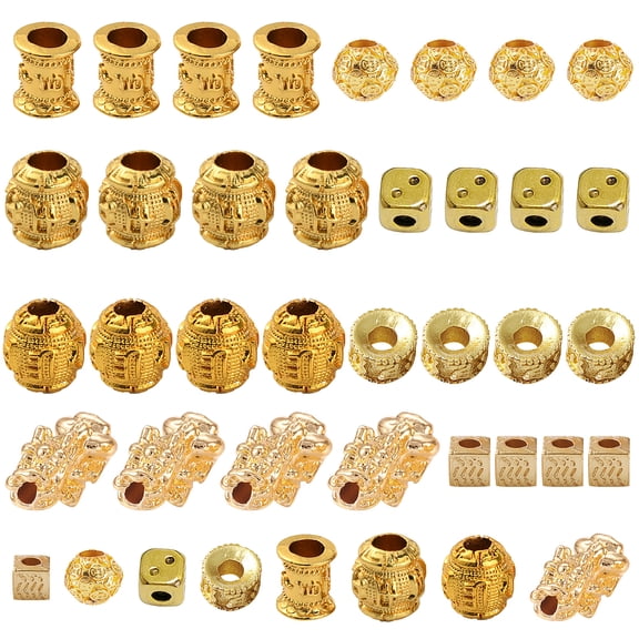 40Pcs 8 Style Alloy Beads Column Rectangle Golden 7~16x6~10mm Hole: 2.5~4.5mm 5pcs/style