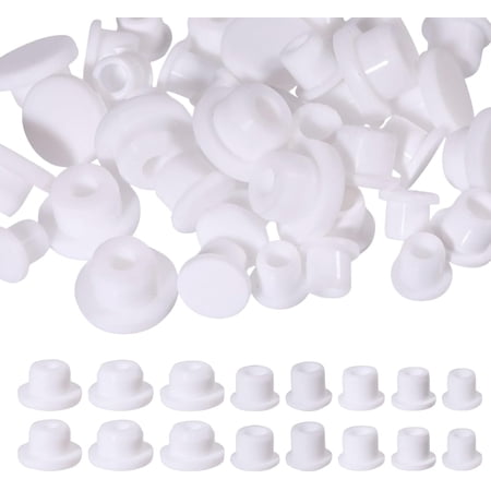 40Pcs 8Sizes Salt and Pepper Shaker Stoppers Silicone Salt Shaker Plug Replaceable Stopper Bottle Stoppers White Flat Round End Stoppers for Flower Pots Bottles