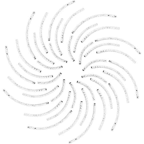 40Pcs 925 Sterling Silver Curved Tube Beads Brass 4 Sizes Noodle Tube Sleek Twist Bead Plated Long Large Hole Spacer 1 Box