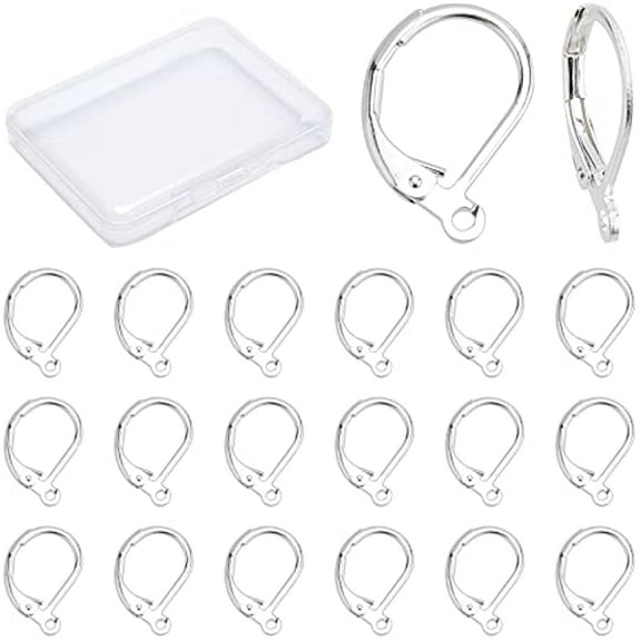 40Pcs 925 Sterling Silver Leverback Earrings Hooks Lever Back Brass French Ear Wires with Open Loop Hypoallergenic for Man Women Styling Dangle Earring DIY Crafts Findings